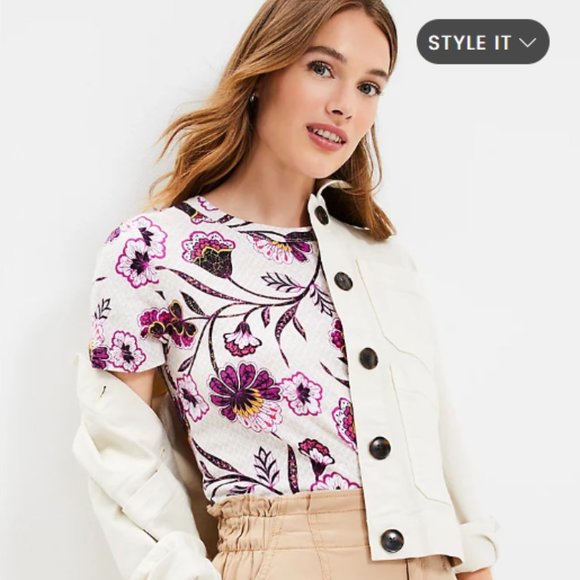 LOFT Botanical Everyday Crew Tee, Size XL, NWT - Picture 2 of 12